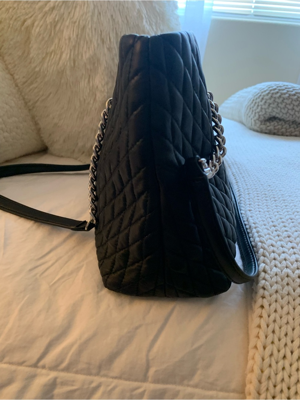 Karl Lagerfeld Black Quilted Chevron Tote with Chain Straps - Picture 9 of 16